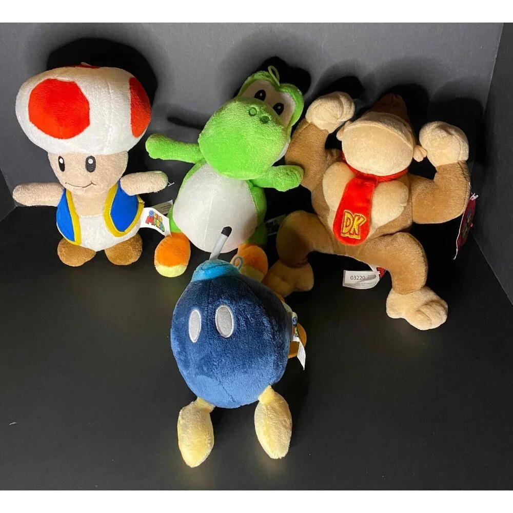 Lot of 4 Super Mario Bros. Plush Stuffed Toys Yoshi Toad Bomb Donkey Kong - Picture 1 of 6
